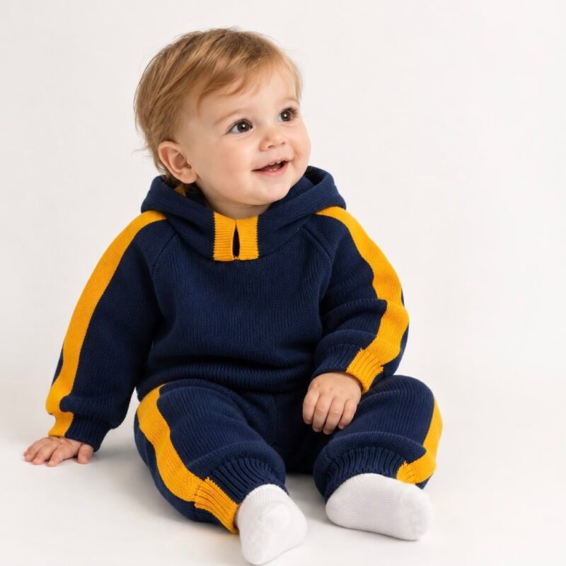 Bebé con el conjunto Mini Xeneize azul y amarillo